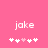 Pixelated text 'joke' in white lowercase letters on a solid pink background, with five small heart symbols below it.