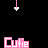 Pixelated pink text 'CuTie' with white outlines hangs from thin lines against a black background, accompanied by small white heart shapes. The animation shows hearts falling downward in vertical streams.