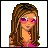 Pixelated 48x48 buddy icon featuring a cartoon woman with long brown hair, pink sunglasses, and a pink top against white background in the upper-left frame of a contact sheet.