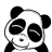 Pixelated black-and-white panda face with large circular ears, dark eye patches featuring white diagonal lines, a small nose dot, and a faint smile line.