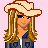 Pixel art contact sheet of a 4-frame animation featuring a cowboy-themed character with blonde hair, blue eyes, and western attire including a hat, jacket, jeans, and rope, displayed on a pink background with orange text reading "Save A Horse Ride A Cowboy".