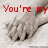 A pixelated image of two hands clasped together on a light background with red text reading "You're my Everything" and "I love you".