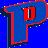 Pixelated blue background with red and dark blue geometric shapes forming a stylized letter 'P' with a small rectangular cutout.