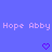 Blue background with repeated 'Hope Abby' text and purple heart/v-shaped symbols in pixelated style.