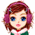 Pixelated character with brown hair, blue eyes, pink headband, green top, red skirt, white trim, black boots; Santa figure holding gift bag.
