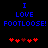 Blue pixelated text "I LOVE FOOTLOOSE!" on black background with red heart symbols below, two identical frames side-by-side.