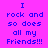 A static image with a bright pink background displays the text "I rock and so does all my Friends!!!" in blue pixelated font, with a light blue rectangular highlight on the word "so".