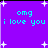Purple background with cyan text "omg i love you" and white star shapes, animated across showing varying star positions