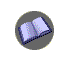 Six circular frames show a light purple book with dark blue edges opening across sequential states, each frame on a gray circular background.