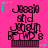Pixelated text 'Jossie and Jhyn RTWD 8' on pink background with cyan stars, arranged in a of six identical