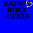 Blue background with black pixelated text 'SAINTS ROCK <3333' and a yellow pixelated heart symbol replacing the 'S' in 'SAINTS' on the left side.