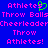 Blue background with pink pixelated text and a green heart symbol, showing repeated phrases like 'Athletes', 'Throw Balls', and 'Cheerleader' in multiple