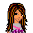 Pixel art contact sheet showing three frames of an animated character with long brown-and-orange hair wearing a gray shirt and dark pants, displaying different poses and text overlays.