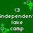 Green background with white text and green pixelated icons; repeated patterns of 'independent', 'lake', '.camp' labels, and <3 symbols.
