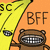 Pixelated icon shows a brown cartoon character with a wide grin holding a yellow banana, with 'BFF' text on an orange background.