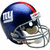 Pixelated blue football helmet with red stripe, silver face mask, and white 'NY' logo on side.