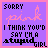 Pixelated purple and pink icon with text 'SORRY pink I THINK YOU'D SAY I'M A stupid GIRL' in black and pink lettering, featuring a small heart symbol variation.
