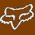 Pixelated white outline of a fox head with two ears and a tail on solid brown background, rendered in low-resolution digital style.