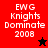 Four display 'EWG Knights Dominate 2008' text with a black star on red and red star on black backgrounds