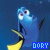 Blue fish with yellow fins and white eyes appears in a of identical frames, each labeled 'DORY' below