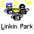 Pixel art icon featuring three stylized figures with lightning effects and "Linkin Park" text below, rendered in a limited color palette on gray background.