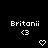 Pixelated text 'Britani' with '<3' and heart symbols on black background, showing animation frames where hearts change from hollow to filled states.