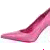 Animated sequence of pink high-heeled shoes with changing symbols beneath them on a white background.