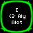 Four identical square icons with rounded corners, each featuring a black background and bright green border. White text reads "I", ">3 Aly", and "Alot" in pixelated font.
