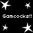 Black background with white star shapes and repeated "Gamcocks!! Gamcocks!!" text in pixelated font across three horizontal sections.