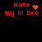 Red pixelated text 'Hate my lil bro' on black background with animated orange heart and sparkles replacing the word 'my'.