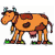 Animated sequence of cow-themed pixel art icons showing various poses and expressions against different backgrounds.