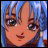 A 48x48 pixel buddy icon featuring a close-up of an anime-style character with blue hair and brown eyes on the left, paired with stylized text reading "Anime IM" above "COM" on a black background to the right.