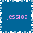 Blue background with white and light blue pixelated border, four instances of pink lowercase text "jessica" arranged in a pattern