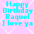 Pixelated cyan text on a light pink background with white diamond pattern, repeating 'Happy Birthday Raquel I love ya' in four identical quadrants.