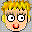 Pixelated character with blonde hair and changing facial expressions