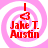 A pink and white spiral background with red text reading "I ❤️ Jake T. Austin" in four identical quadrants.