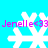 Pixelated white snowflakes on cyan background with pink text reading "Jenelle<33" repeated across four positions.