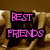 Pixelated image with pink text reading "BEST FRIENDS" over a brown background featuring repeated golden figures.