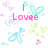 Pixelated pink text reads 'I Love You Nicholas And My Shelby' over pastel hearts and butterflies on white background with gray corner.