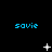 Blue text 'savie' repeated across a black background with white pixelated symbols changing in sequence.