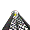 A black lattice tower with a yellow top emits red concentric circles that expand outward
