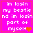 Four identical pink with white text and orange borders display "im losin my bestie nd im losin part of myself" alongside a heart symbol that changes across frames