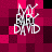 Pixelated white text 'MY BABY DAVID' on a magenta and black checkered background with animated pixel shifts.