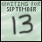 A square digital image with light green background displays 'WAITING FOR SEPTEMBER' text above large number 13, featuring a small heart symbol in bottom-right corner.