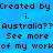 Blue background with repeated black pixelated text reading 'Created by i. Australia?? See more of my work' in a pattern