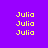 Pixelated yellow text "Julia" on purple background with pink rectangular overlays in multiple positions across the