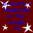 A static digital image with blue text and white star shapes on a dark red background.