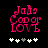 Pixelated pink text 'Jabs Cop of Love' with musical note above 'Jabs' and five white plus signs below, two of which are grayed out on the left image.