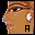 Pixelated cartoon face with brown skin, dark eyes, and a white circular mark on the cheek, displaying a black letter A in different styles across frames.