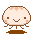 Two pixel-art animated frames of a smiling cloud-like character with brown outlines and peach cheeks on a gray background.